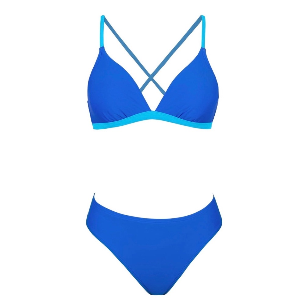 NWT CUPSHE Bikini Set V Neck Low Rise Crisscross Back Tie Spaghetti M Royal Blue